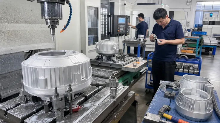CNC machining aluminum luminaire housings at ASCLighting factory