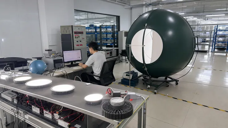 In-house optical lab running photometric testing on luminaire samples