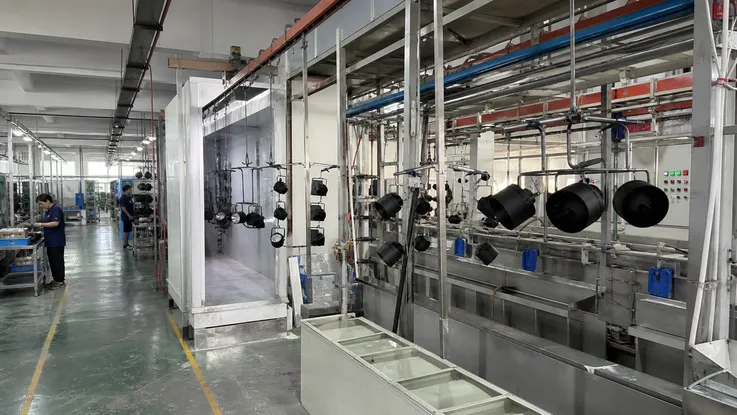 Automated powder coating and electroplating finishing line