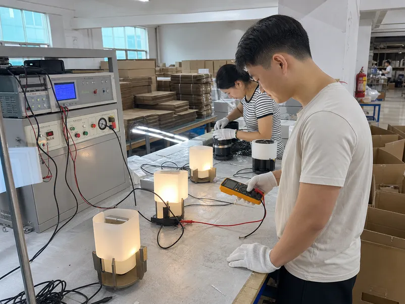 Quality assurance testing of bedroom lighting fixtures including electrical safety and finish inspection