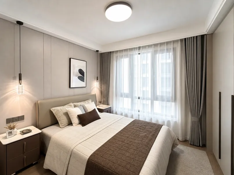 Bedroom lighting installed across a mid-to-high-end residential development showing consistent finish quality