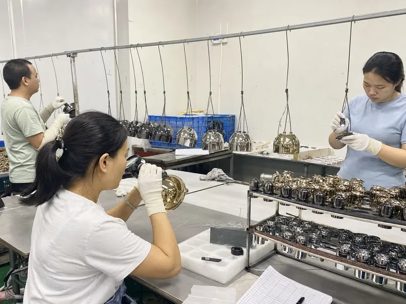 In-house electroplating and PVD finish quality control for dining room lighting fixtures
