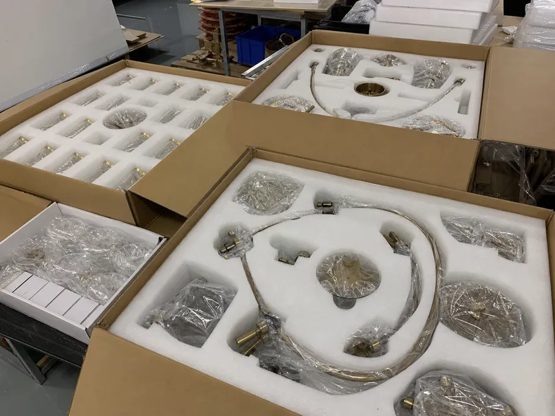 Custom foam-lined export packaging for fragile hotel lighting fixtures