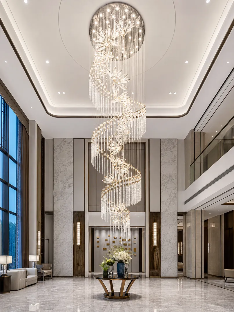 Large decorative hotel lobby chandelier manufactured by ASCLighting