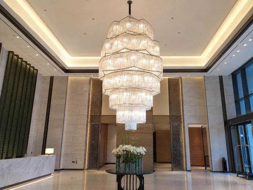 Multi-tier hotel lobby chandelier with custom dimensions