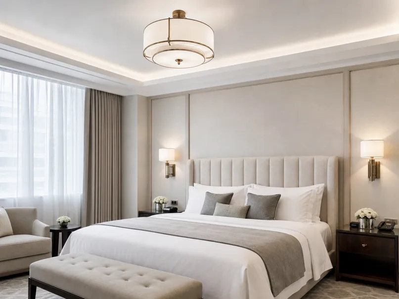 Bedroom wall sconce and ceiling fixture configuration for luxury hospitality projects