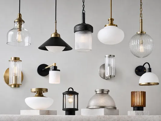 Premium lighting fixtures showing range of finishes and materials available for project applications