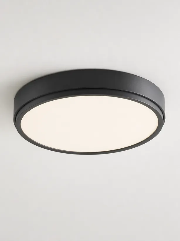 Modern flush mount kitchen ceiling fixture in round profile with integrated LED panel