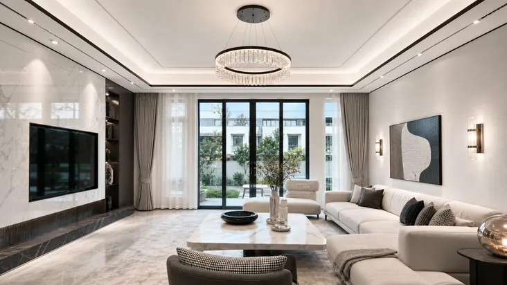 Luxury residential villa development with premium living room lighting installations