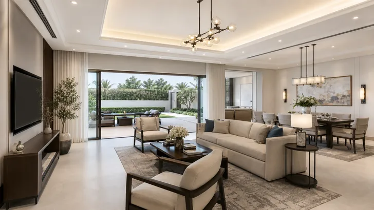 Branded residence interior with hotel-standard lighting specification