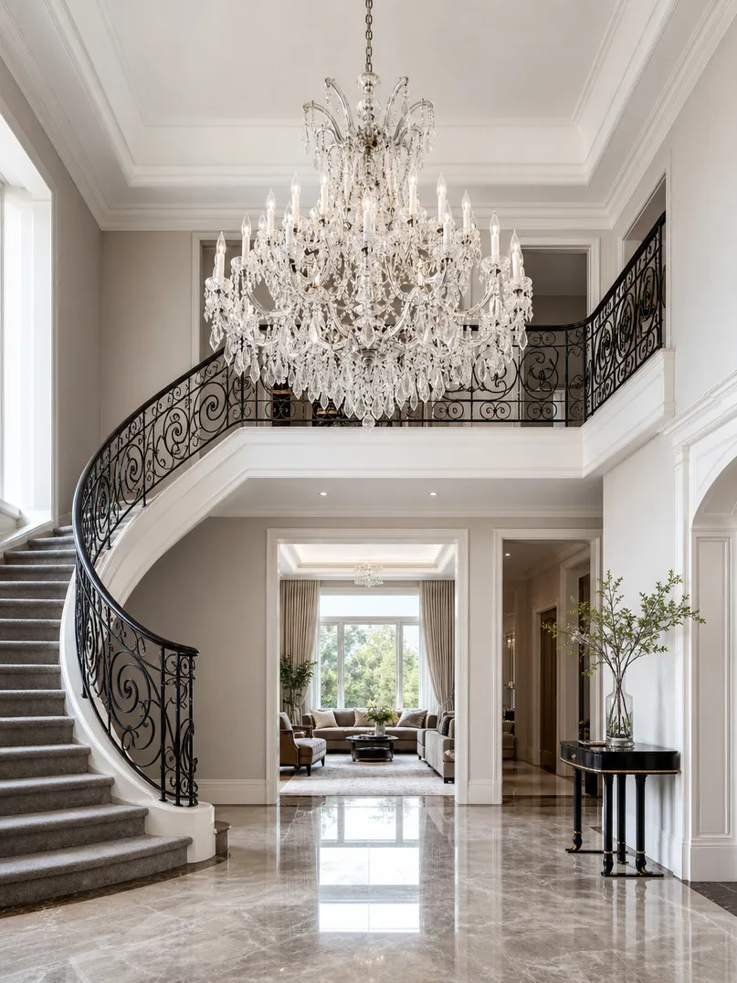 Luxury villa chandelier in a grand foyer with high ceilings, showcasing ASCLighting craftsmanship