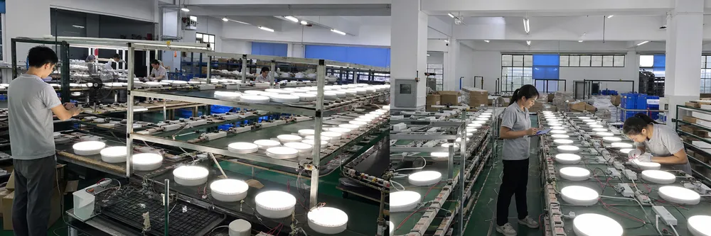 Quality control and burn-in testing process for ceiling lighting fixtures at ASCLighting manufacturing facility