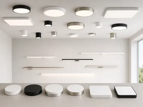 Modern ceiling lighting fixtures with clean geometry and minimal profile