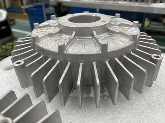 Die-cast aluminum ADC12 housing detail showing thermal management fins
