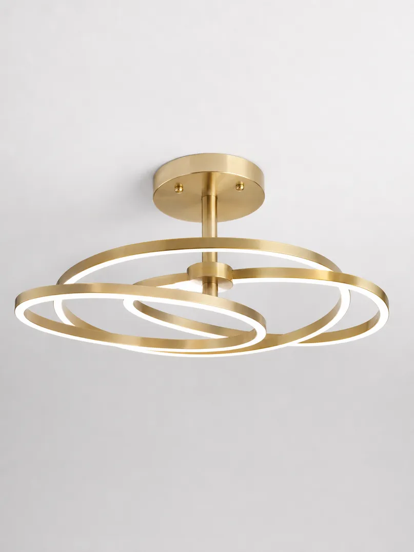 Luxury ceiling lighting fixture with brushed gold PVD finish and die-cast aluminum housing