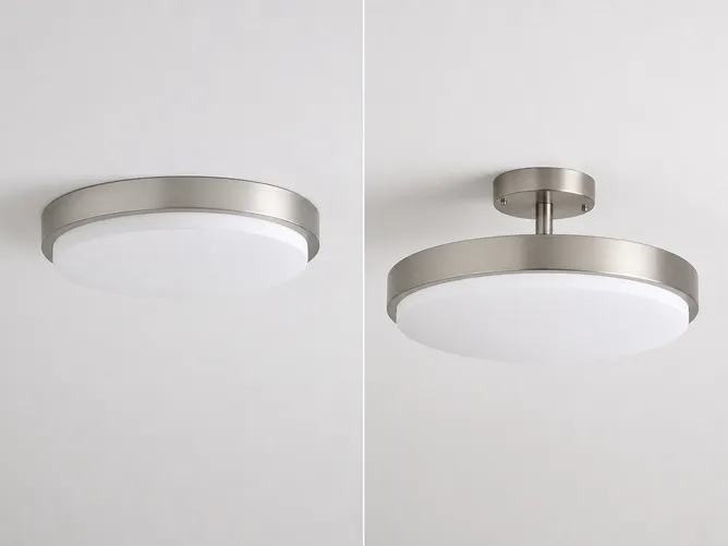 Comparison of flush mount and semi-flush mount ceiling fixture profiles showing ceiling clearance differences