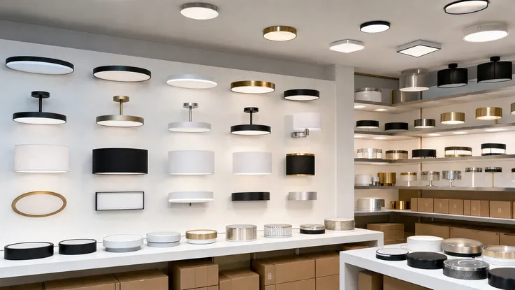 Modern ceiling lighting range displayed in lighting showroom setting