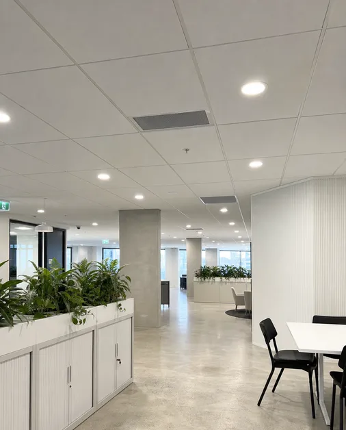 Recessed ceiling lighting installed in commercial office fit-out project