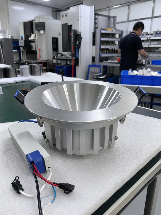 CNC-machined recessed ceiling lighting prototype with provisional surface finishing