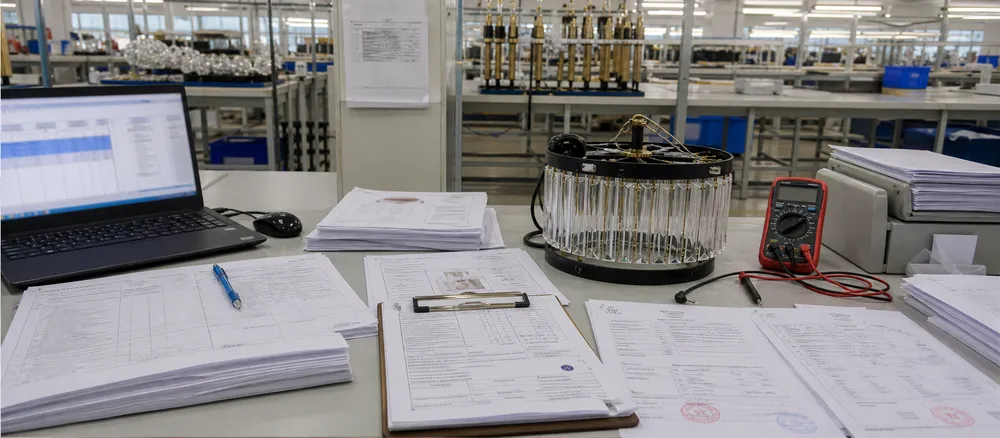 CE UL SAA certification documentation and compliance testing for chandelier pendant lighting