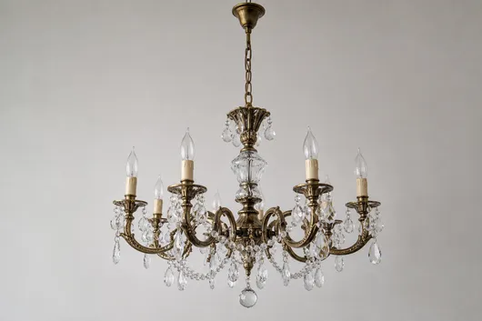 Classic traditional chandelier pendant with crystal accents and antique brass frame
