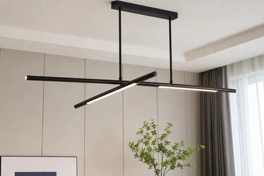 Modern minimalist chandelier pendant with clean geometric lines and matte black finish