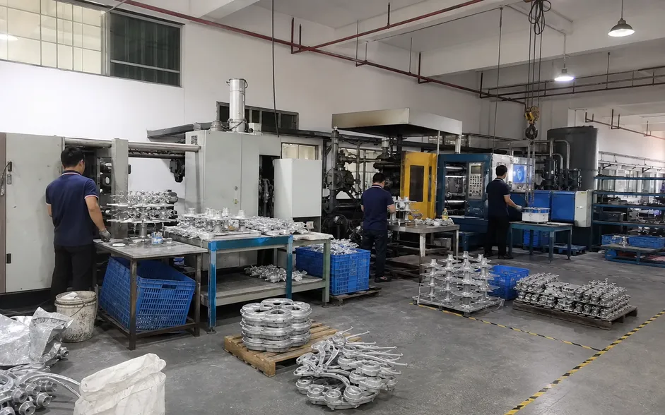 In-house die-casting production line for chandelier frames at ASCLighting factory