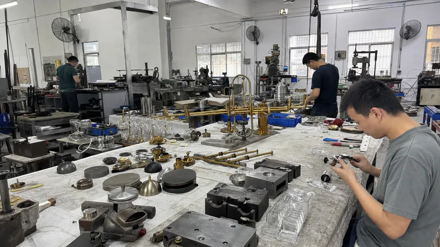 In-house tooling and prototyping facility producing custom chandelier components for OEM brands