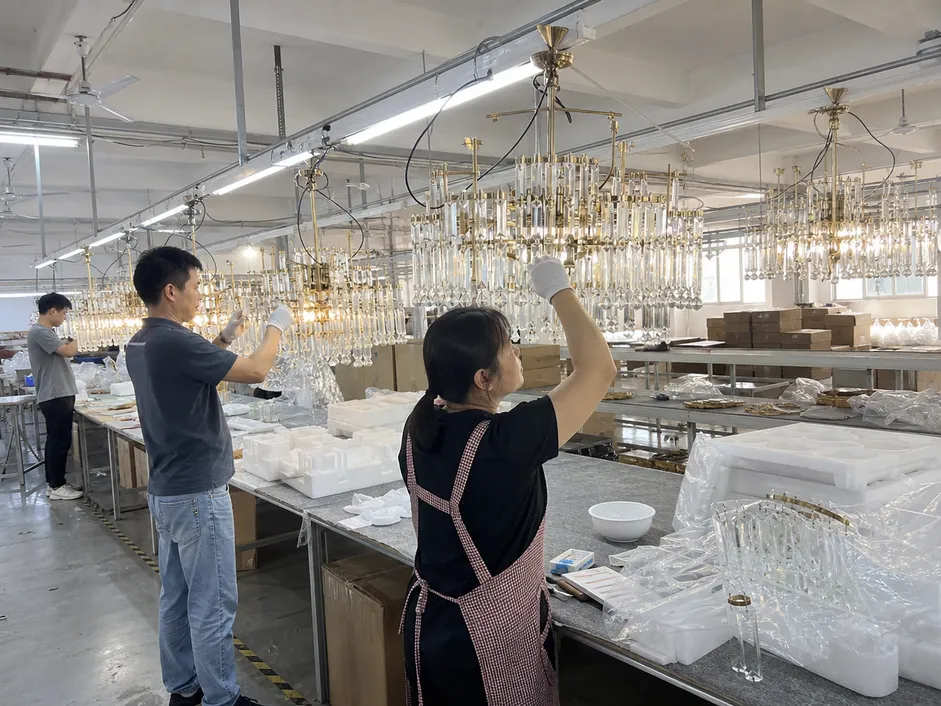 Quality control inspection line for dining room chandeliers at ASCLighting factory