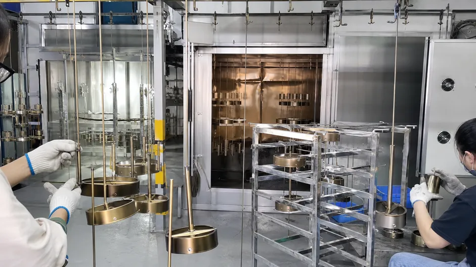 In-house powder coating and PVD finishing process for kitchen chandelier components