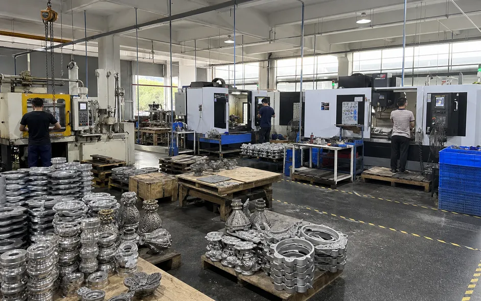 ASCLighting factory floor showing die-casting and CNC machining stations for luxury chandelier components
