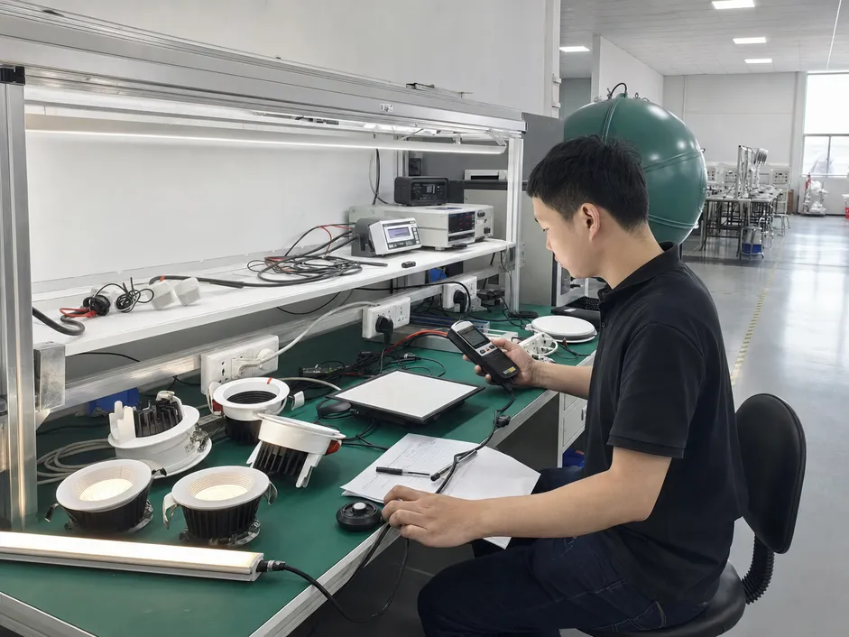 Photometric verification testing on production samples — lumen output and color temperature measurement