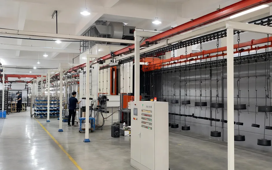 Automated powder coating finishing line at ASCLighting's 12,000 m² Guzhen manufacturing facility