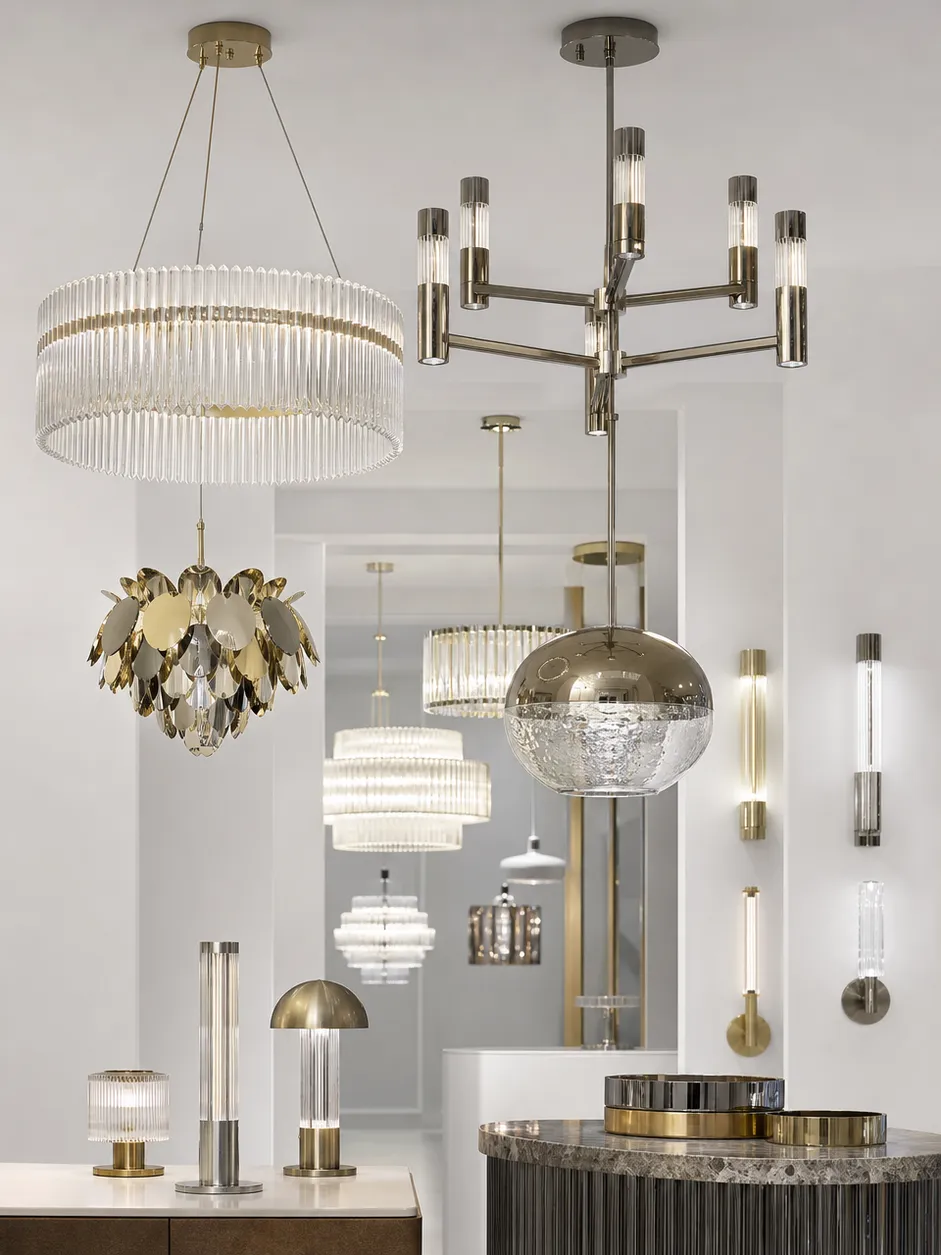 ASCLighting luxury lighting collection featuring die-cast metal pendants and chandeliers with PVD finishes