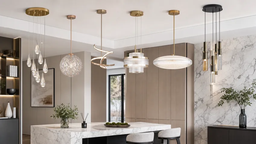 Premium pendant lighting fixtures specified for luxury residential development interior fit-out