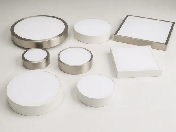 Minimalist ceiling fixtures in flush-mount disc and low-profile cylinder forms