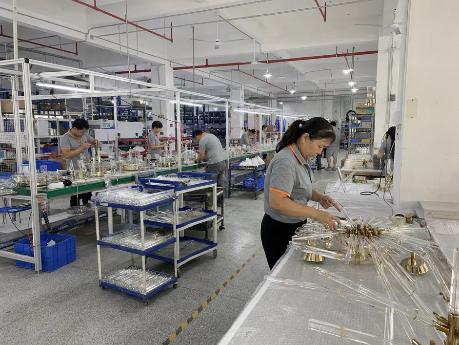 ASC Lighting factory production floor in Guzhen showing assembly lines and quality control stations