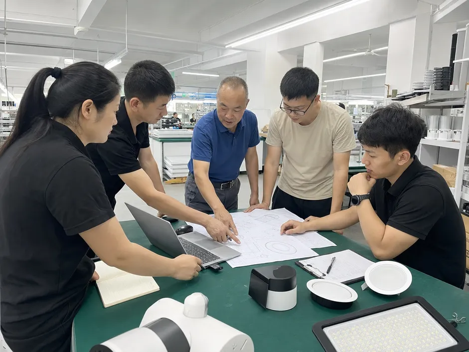 ASCLighting factory team reviewing custom lighting project specifications