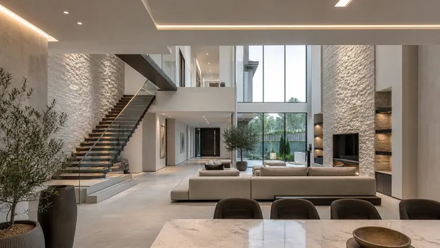 Custom architectural lighting integrated into a luxury villa interior