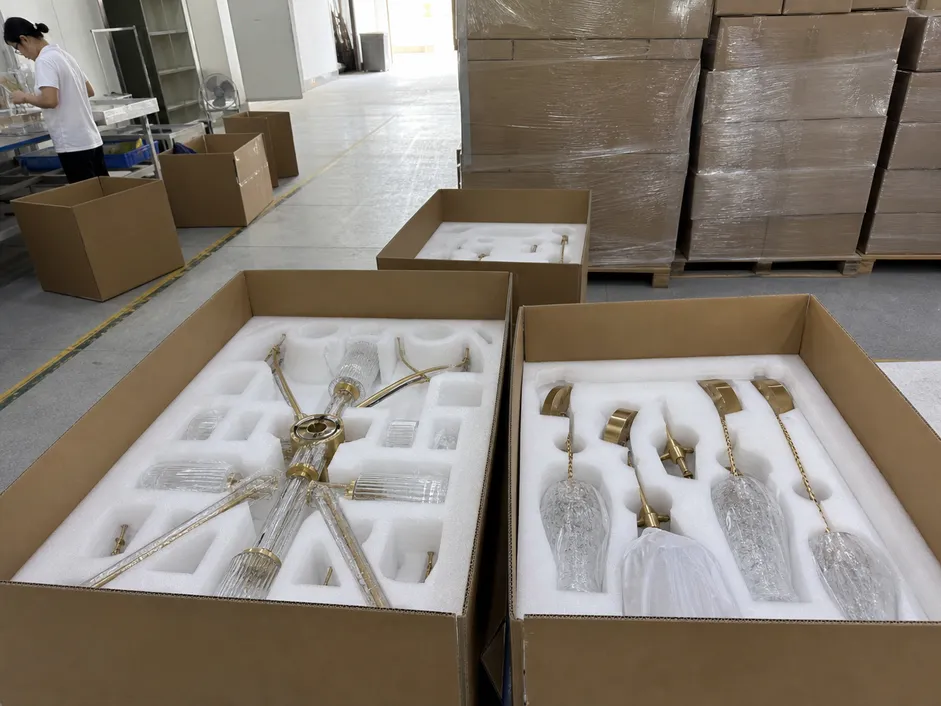 Custom EPE foam insert packaging for decorative lighting fixtures prepared for ocean freight
