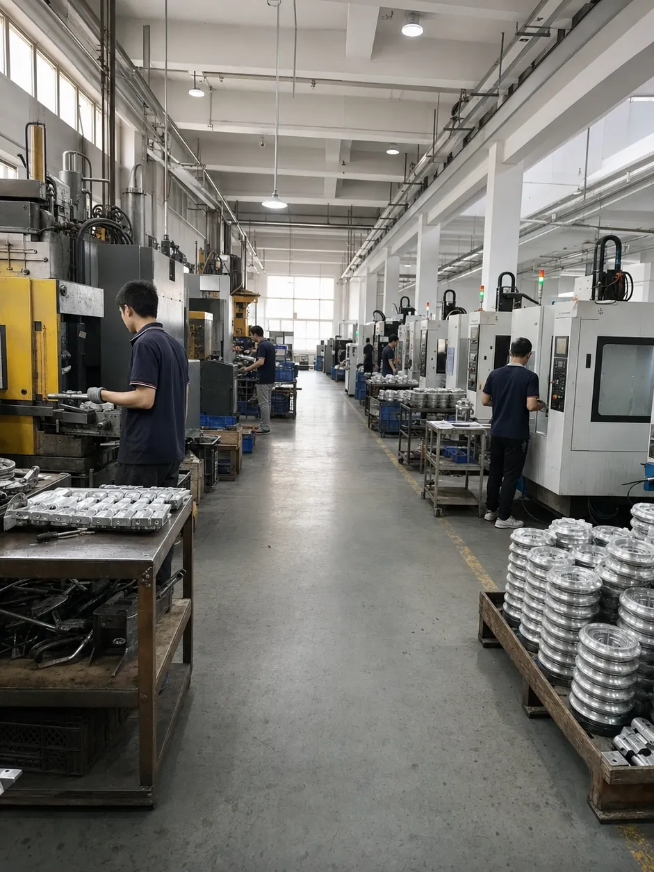 Custom lighting fixtures manufacturing facility in Guzhen showing die-casting and CNC machining lines