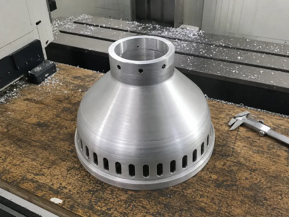 CNC-machined pendant prototype housing in aluminum with provisional surface finish