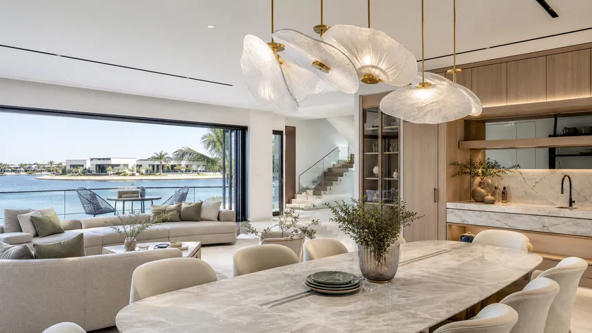 Custom pendant lighting in a luxury residential development interior