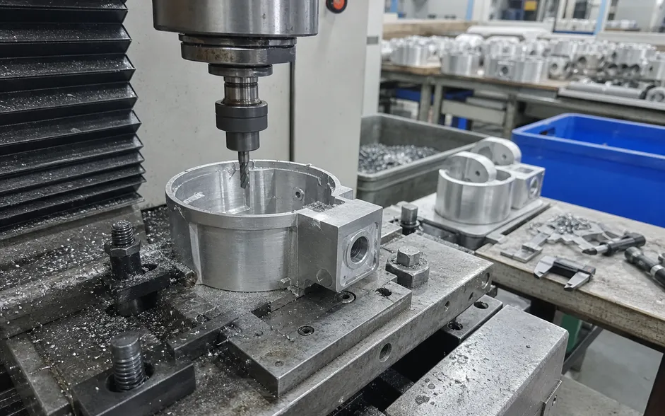CNC machining of die-cast aluminum wall sconce housing with precision tolerances