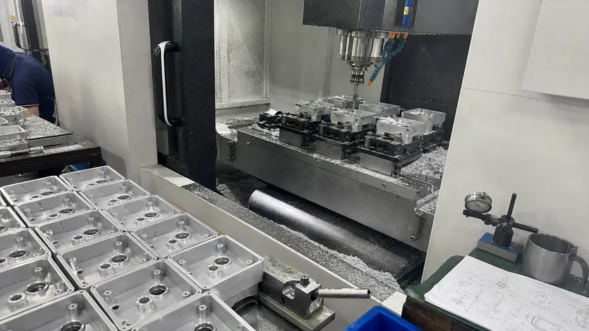Aluminum alloy wall sconce housings being CNC machined on-site at ASCLighting factory