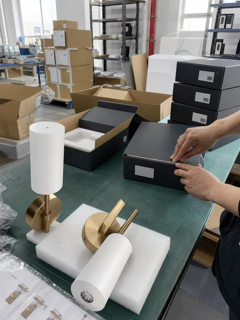 Private-label custom wall sconce packaging and branding for overseas distributor program