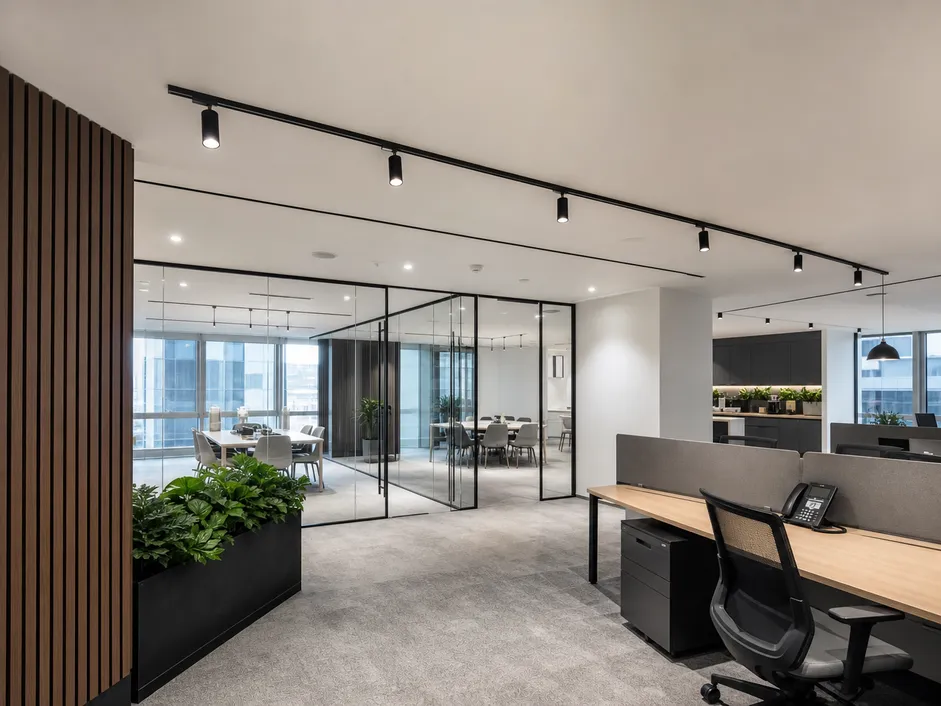 Track lighting and spotlights installed in modern commercial office fit-out