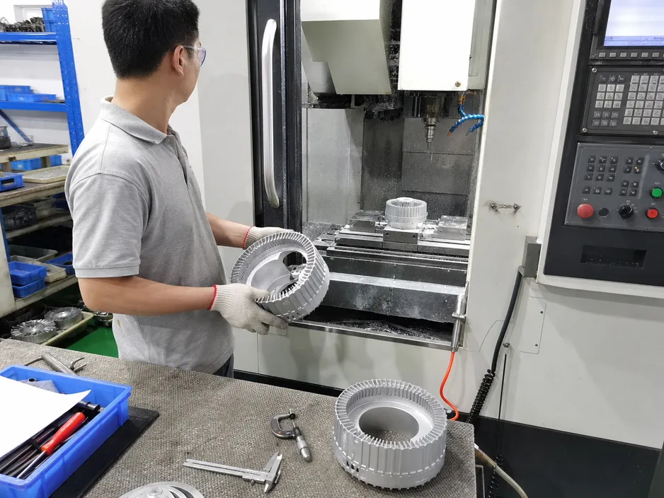 In-house CNC machining of lighting prototype housing at ASCLighting factory