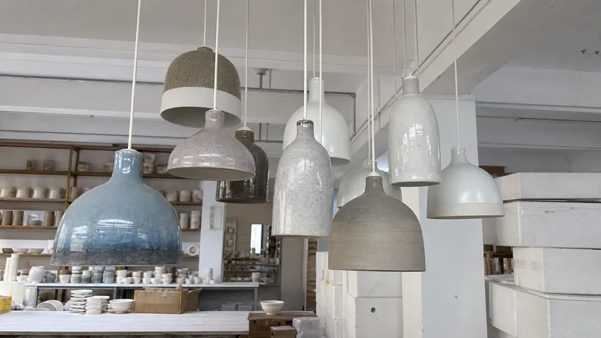 Ceramic pendant shades with artisan glazes from Jingdezhen for Scandinavian-influenced cluster pendant lighting