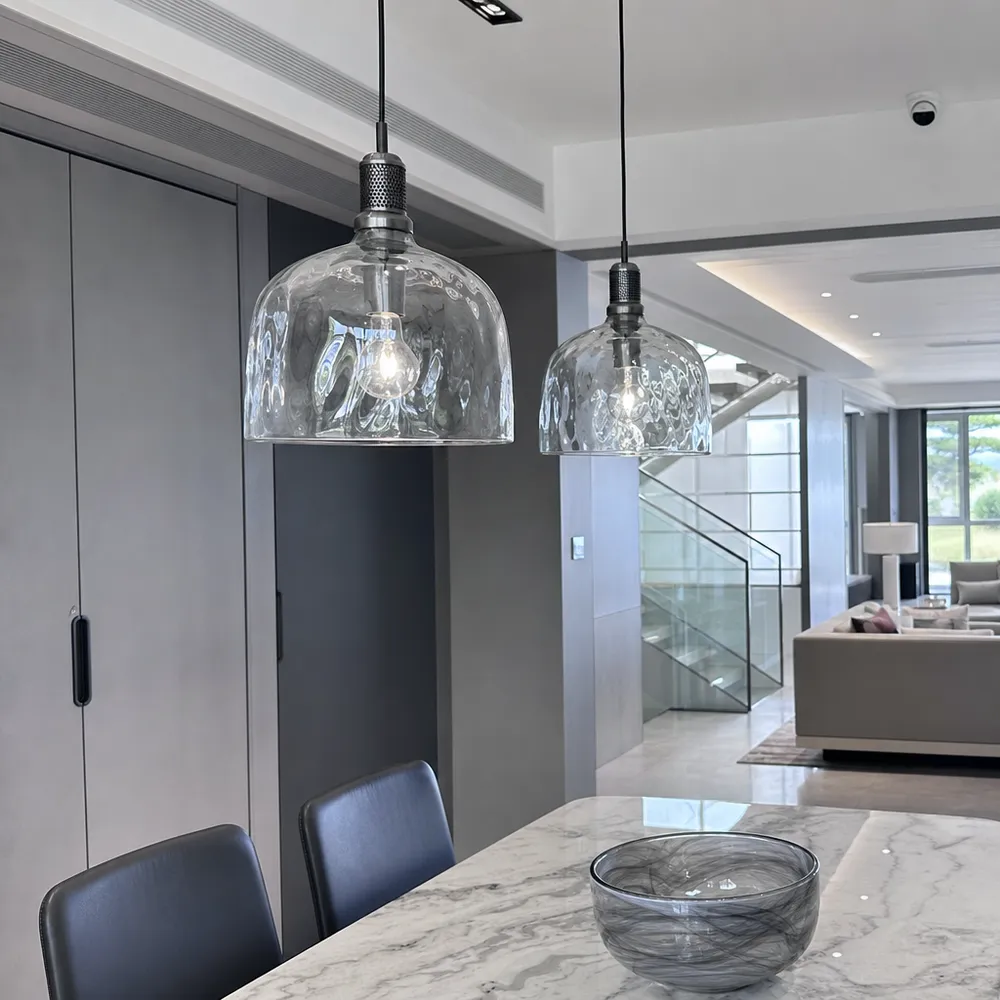 Mouth-blown glass pendant in a luxury residential interior